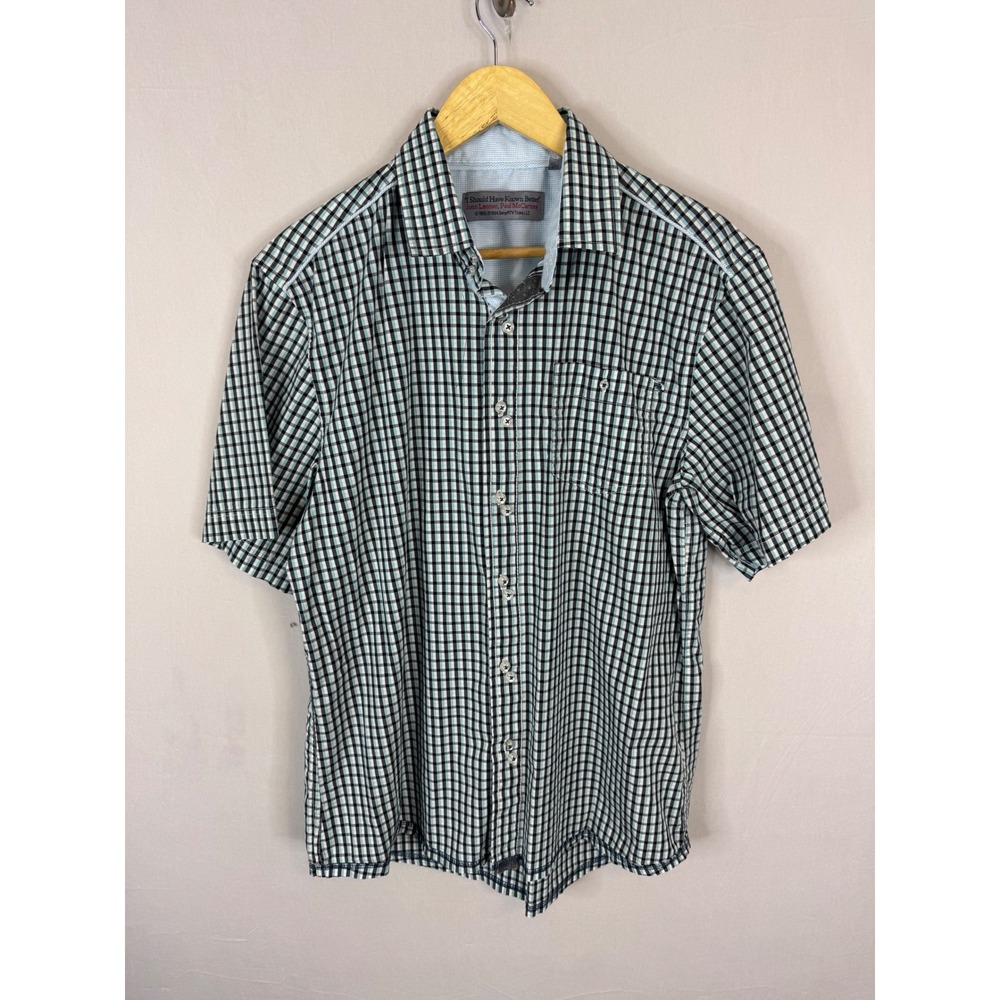 The Beatles I Should Have Known Better Gingham Shirt Mens L Short Sleeve Teal